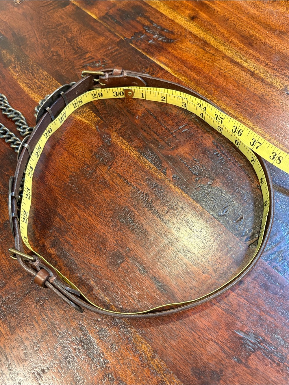 Ralph Lauren Collection Brown Leather Double Buckle Concho Chain Belt size Small - Picture 10 of 16